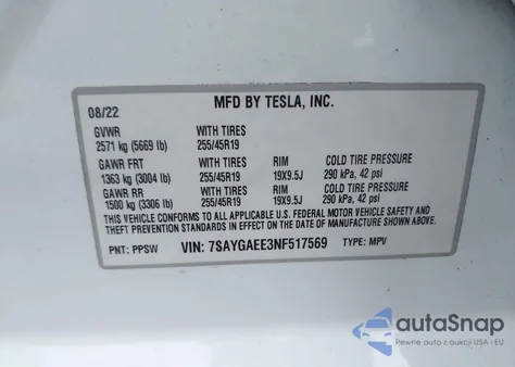 2022 Tesla Model Y Long Range Dual Motor All-Wheel Drive from USA, damaged, VIN 7SAYGAEE3NF517569